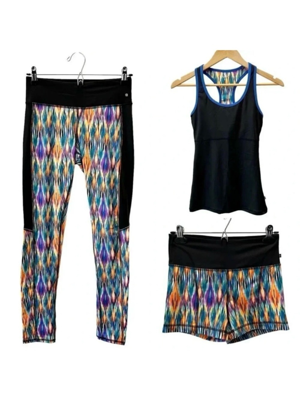 La Vie En Rose 3PC Active Leggings Shorts Tank Top Gym Workout Set Black XS/S